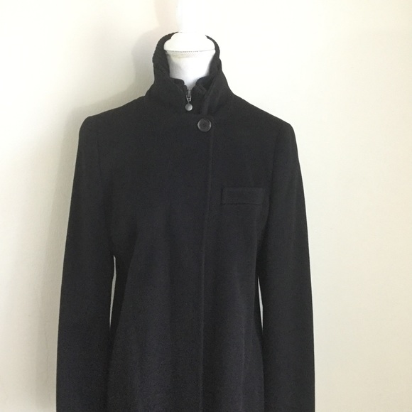 Akris Punto Black Wool Pea Coat Full Length Zip Button - Picture 2 of 10